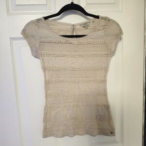 Guess Short Sleeve Lace Top - Light Beige